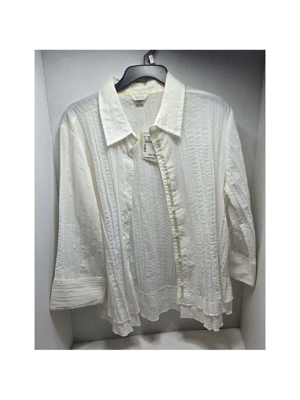 Women's Christopher & Banks White Yellow Button Down Shirt XL
